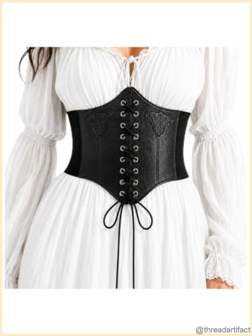 Faux Leather Renaissance Corset Belt Wide Elastic Lace-Up Waist Belt